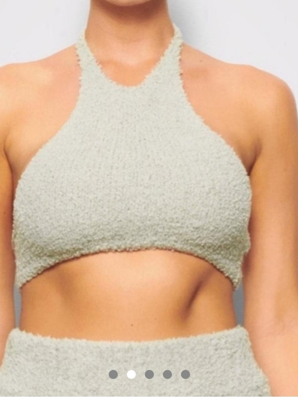 SKIMS Light Sage Fuzzy Halter Crop Top